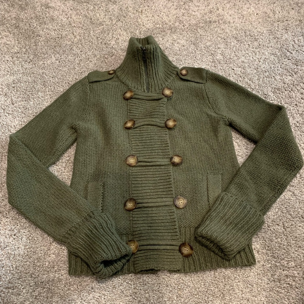 American Eagle Army green zip front cardigan